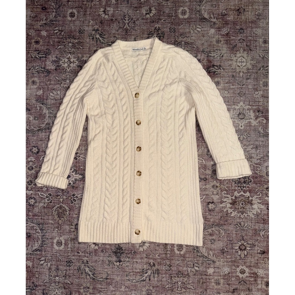 Abercrombie & Fitch Womens Cream Cable Knit Longline Cardigan Sweater XS Ivory